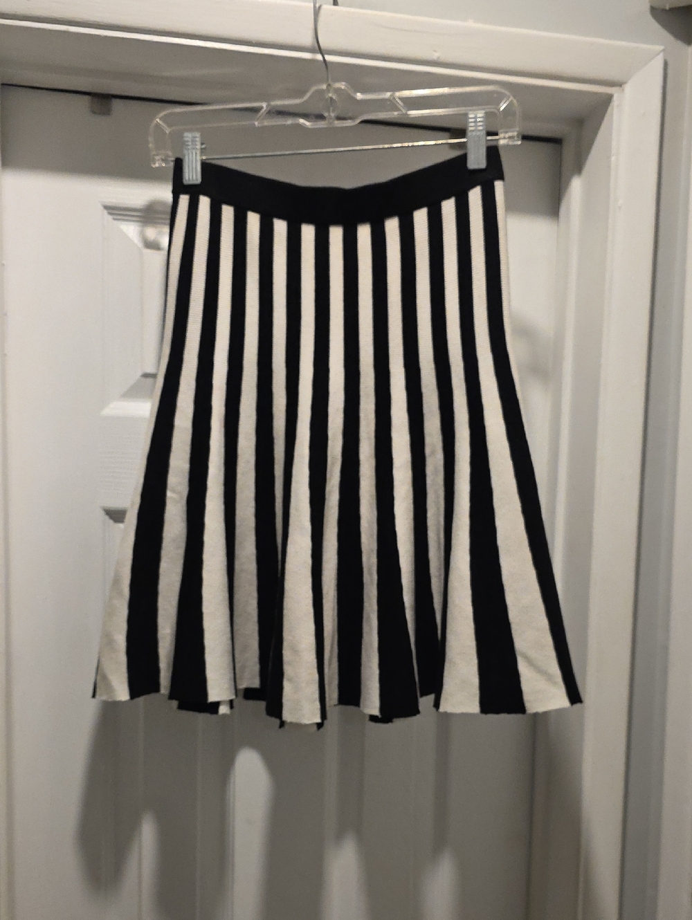 Premise Black and White Vertical-Stripe Skater Skirt